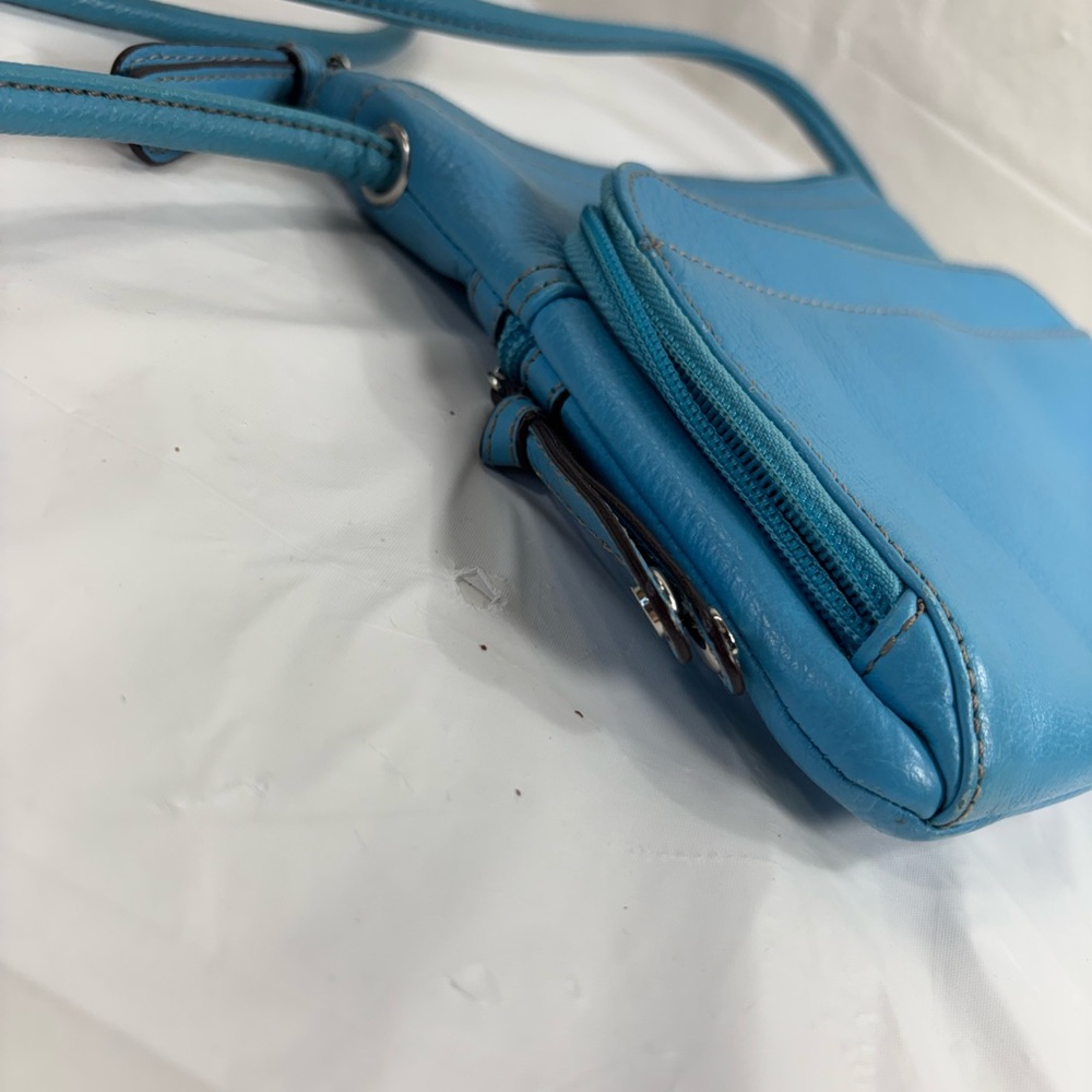 Tignanella Pebble leather turquoise crossbody bag organizer - Picture 11 of 13